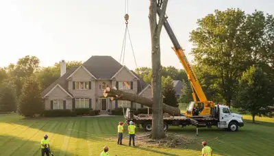 Professional lawn and tree service team working on coastal yard in Palm Harbor, FL