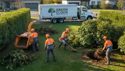 Professional shrub removal crew clearing overgrown hedges in Palm Harbor, FL yard
