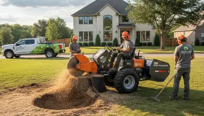 Professional stump removal service in Palm Harbor, FL clearing tree stump from residential yard