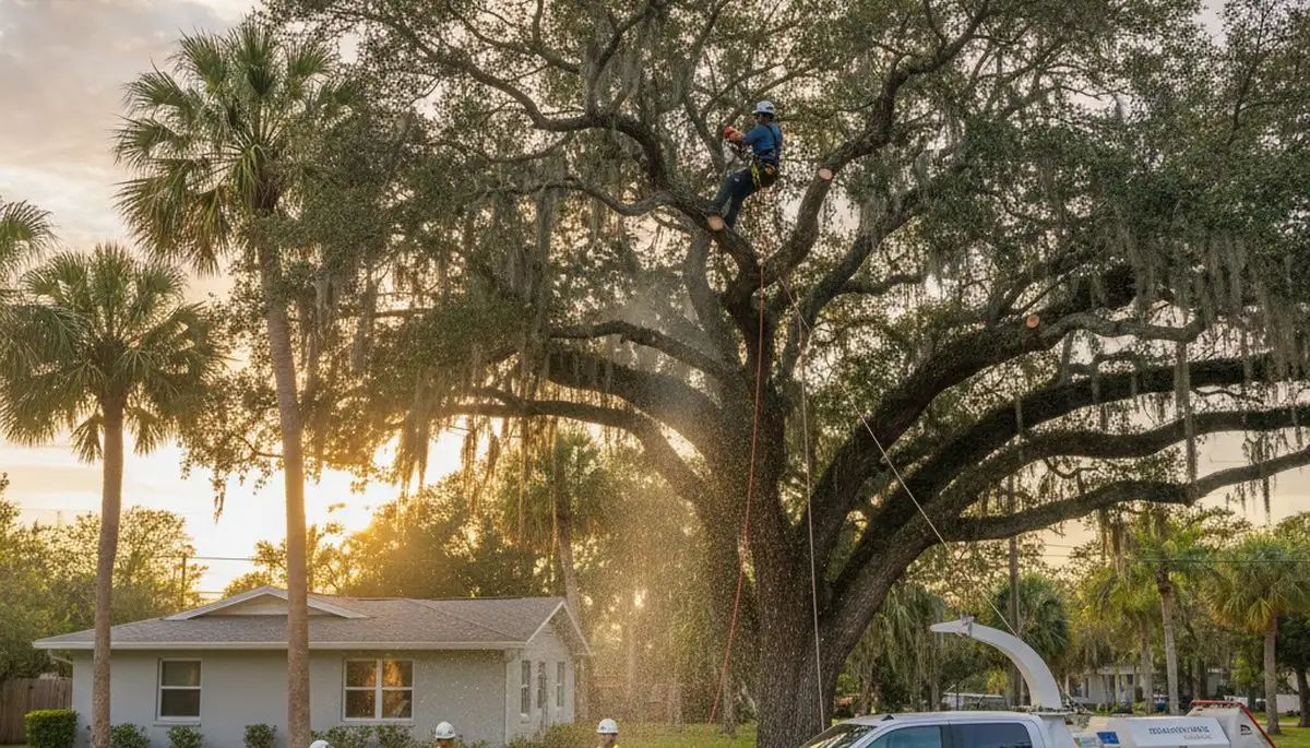Professional tree removal service in Palm Harbor FL safely cutting and clearing large trees