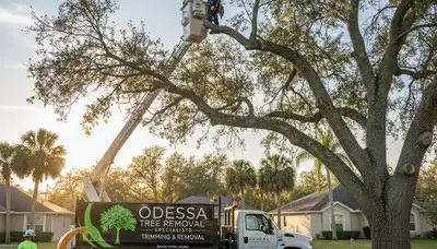 Professional tree removal service in Palm Harbor FL safely cutting down large oak tree