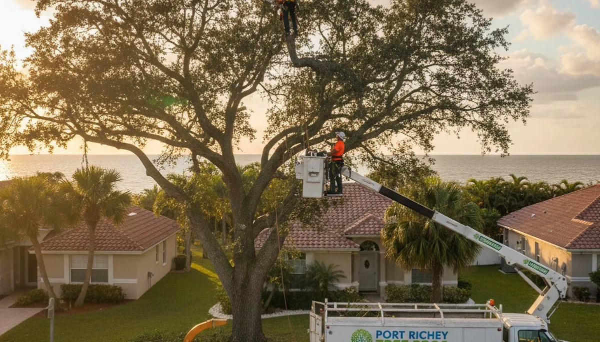 Professional tree removal service in Palm Harbor FL safely clearing large oak trees