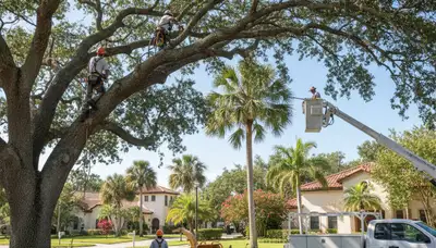 Professional tree removal service in Palm Harbor FL safely cutting and clearing large oak trees