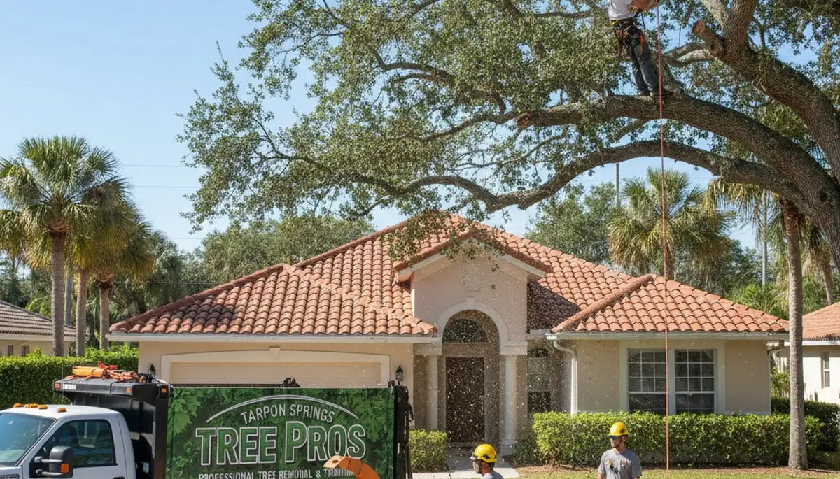 Professional tree removal service in Palm Harbor FL safely cutting down large oak tree