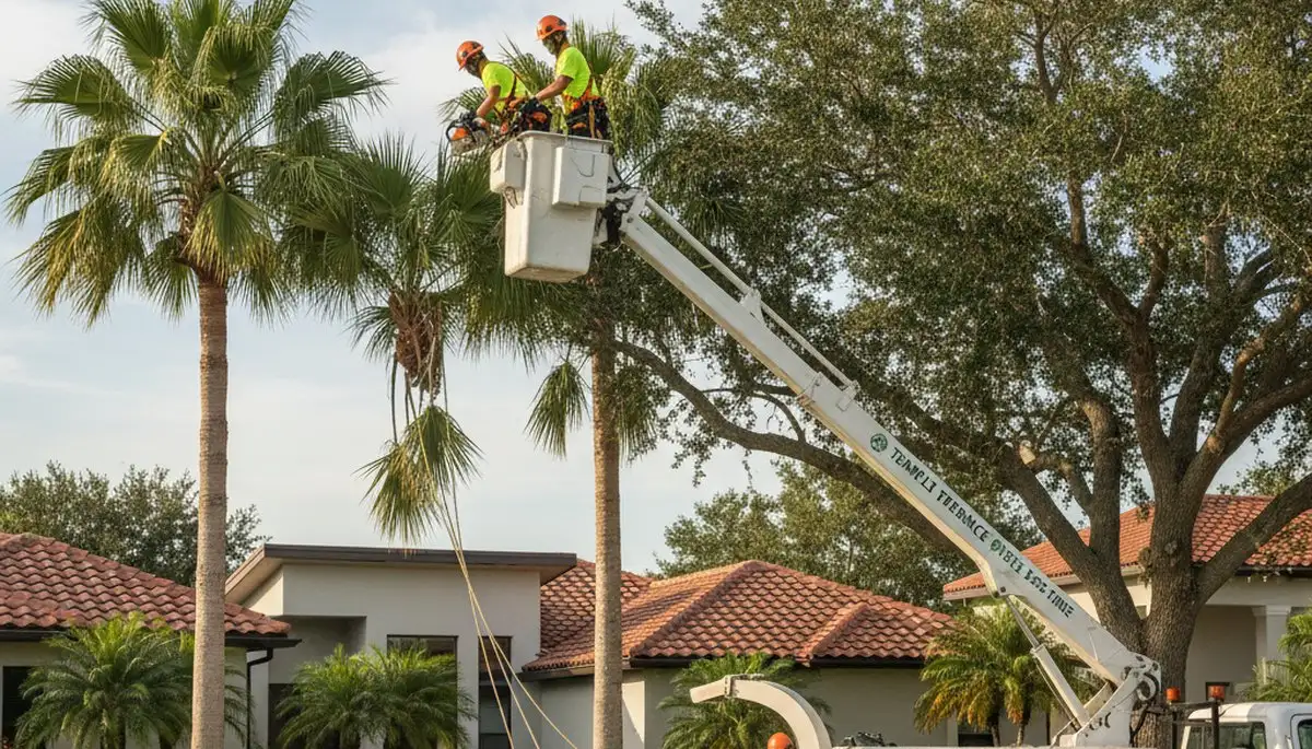 Professional tree removal service in Palm Harbor FL safely cutting large oak tree